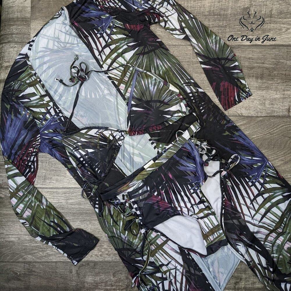 ODIJ Triangle High Waist Bikini Long Sleeve Coverup Swimsuit Size L